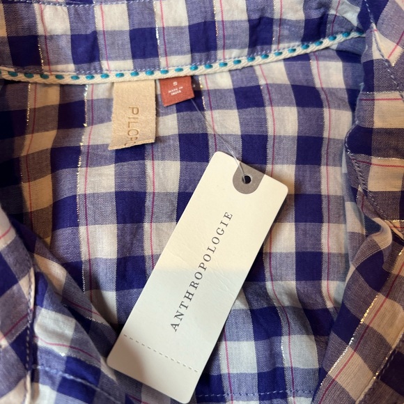 NWT Anthropologie Blue Checkered Ombré Button-down Long-sleeve Top - Picture 4 of 8